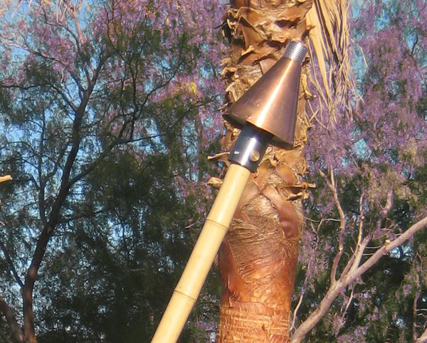 Automated Remote Control Copper Cone Head Tiki w/ Bamboo Pole - Click Image to Close